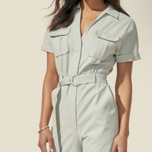 Sage Green Twill Utility Jumpsuit - Picture 1 of 5